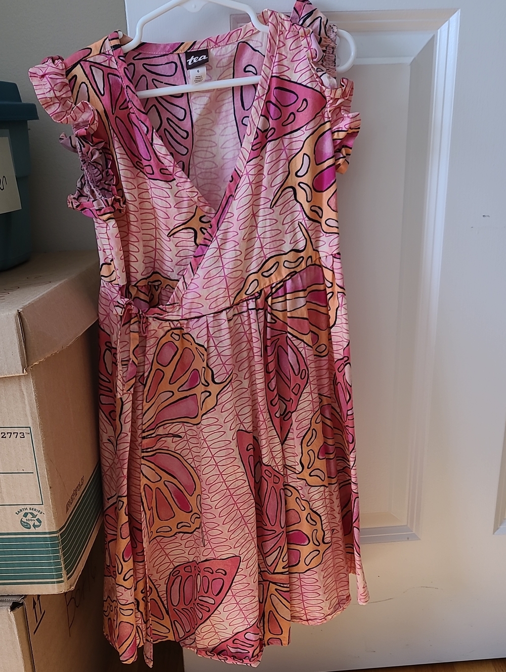 Tea Collection Pink & Peach Abstract Floral Wrap Dress